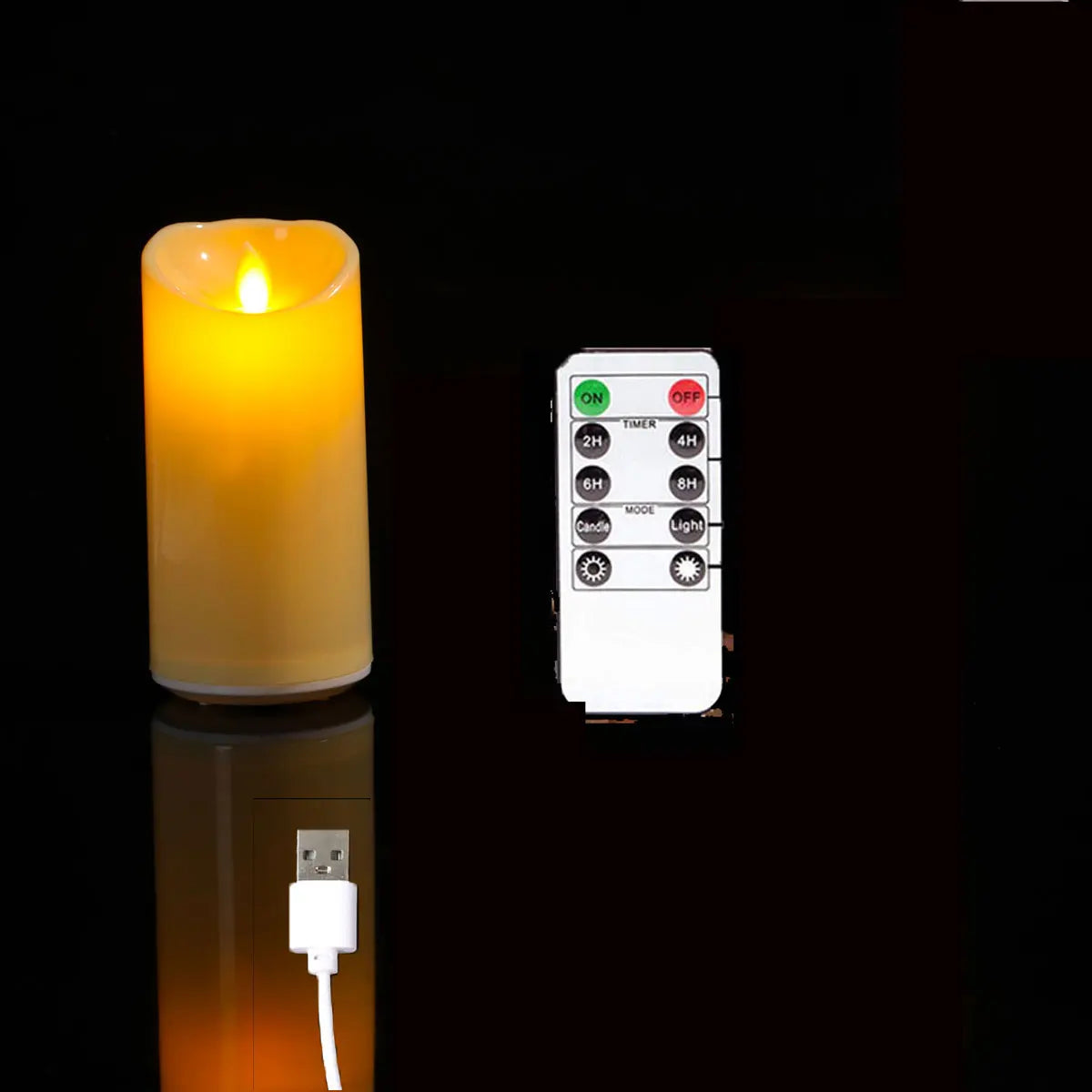 Bougies Décoratives LED à Mèche Mobile — Rechargeables USB, Télécommande, 10/12/15 cm