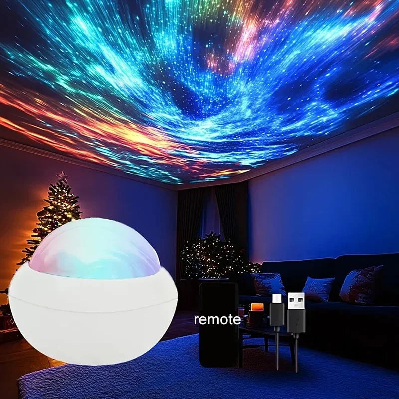 Boule Projecteur Aurora 360° — Vagues & Aurora Boréale, Télécommande, USB