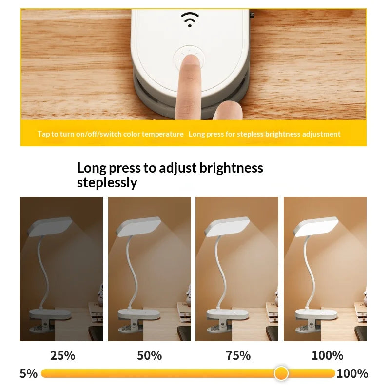Lampe de Bureau LED à Pince — Rechargeable USB, Col de Cygne 360°, Lumière Douce