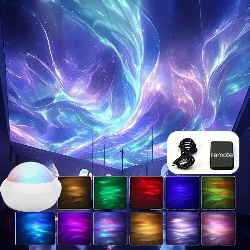 Boule Projecteur Aurora 360° — Vagues & Aurora Boréale, Télécommande, USB