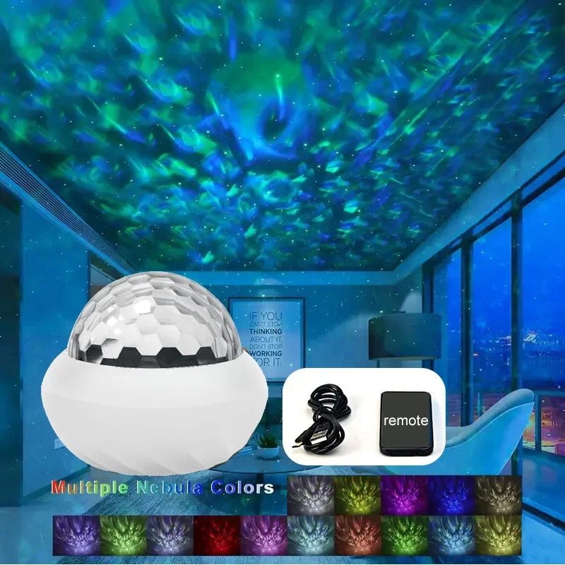 Boule Projecteur Aurora 360° — Vagues & Aurora Boréale, Télécommande, USB