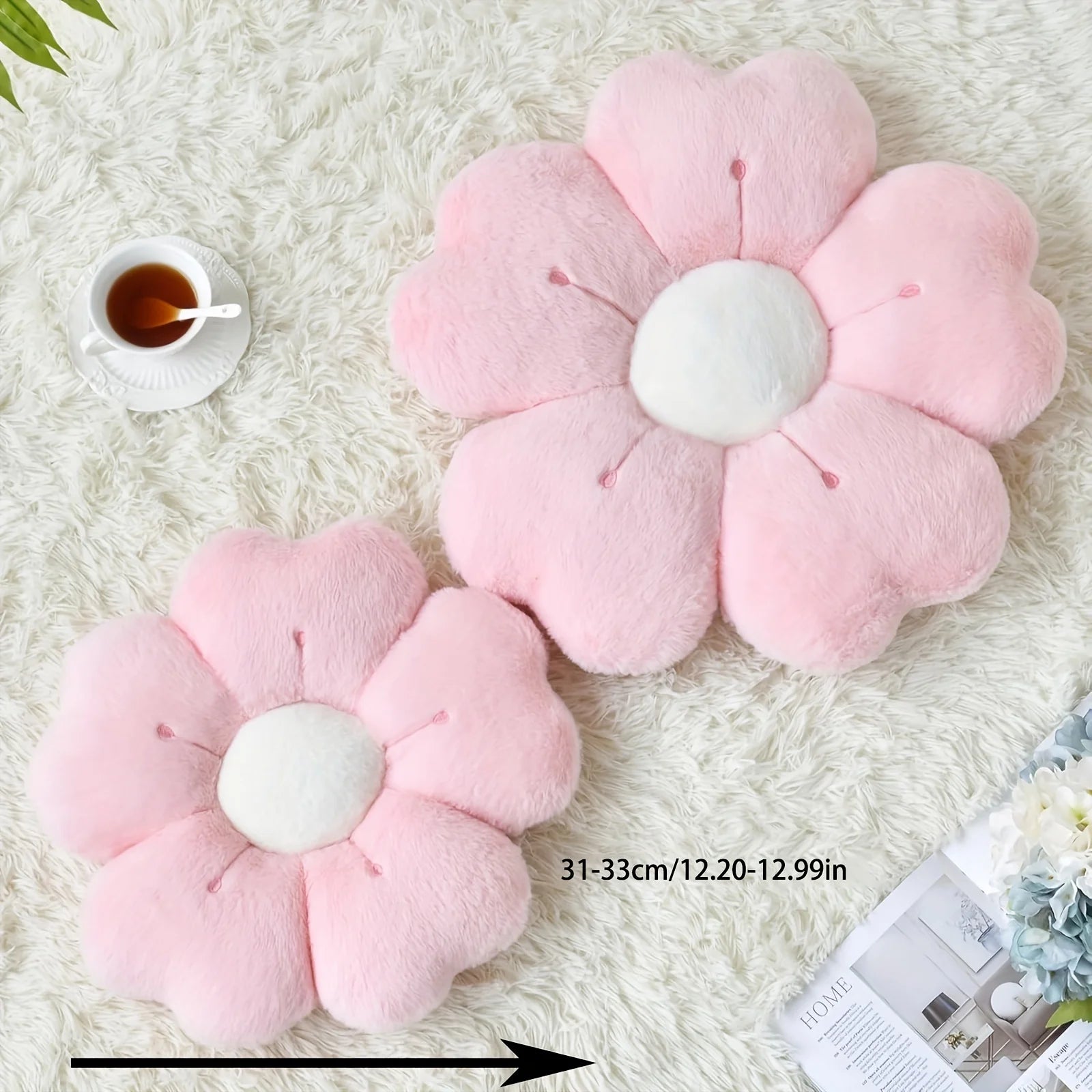 Coussin Décoratif Peluche Marguerite — Blanc ou Rose, 32cm ou 50cm, Lit & Canapé