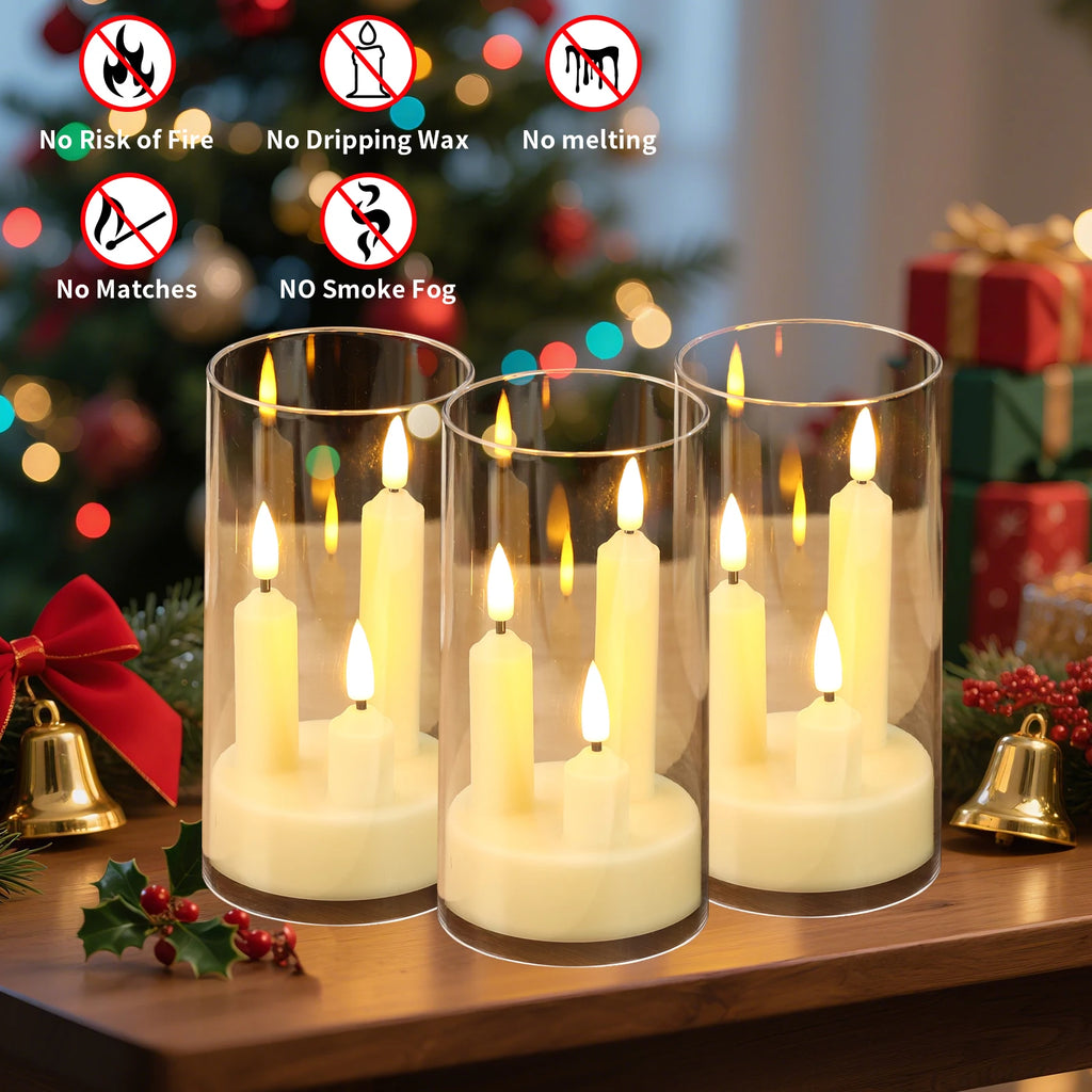 Bougies Coniques LED Sans Flamme 3 en 1 — Effet Vacillant, Abat-jour 15cm, Déco & Fêtes