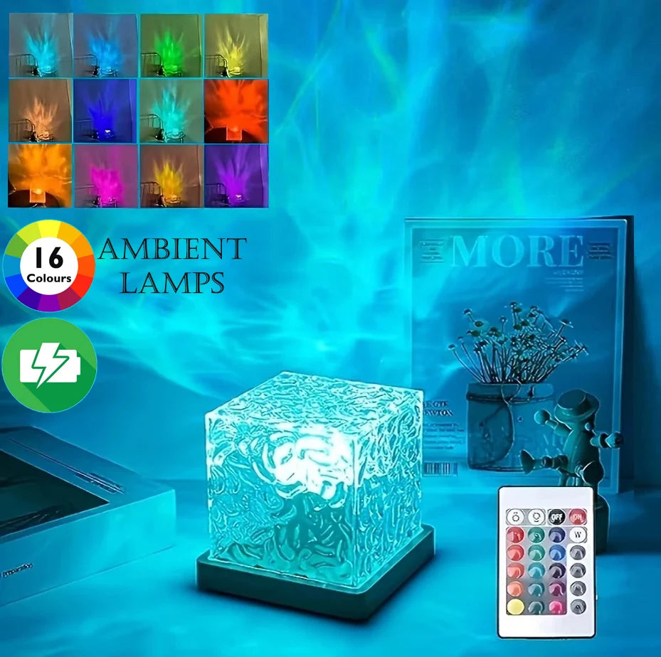 Lampe Vagues Océan RGB — 16 Couleurs, Effet Eau, Télécommande, Rechargeable