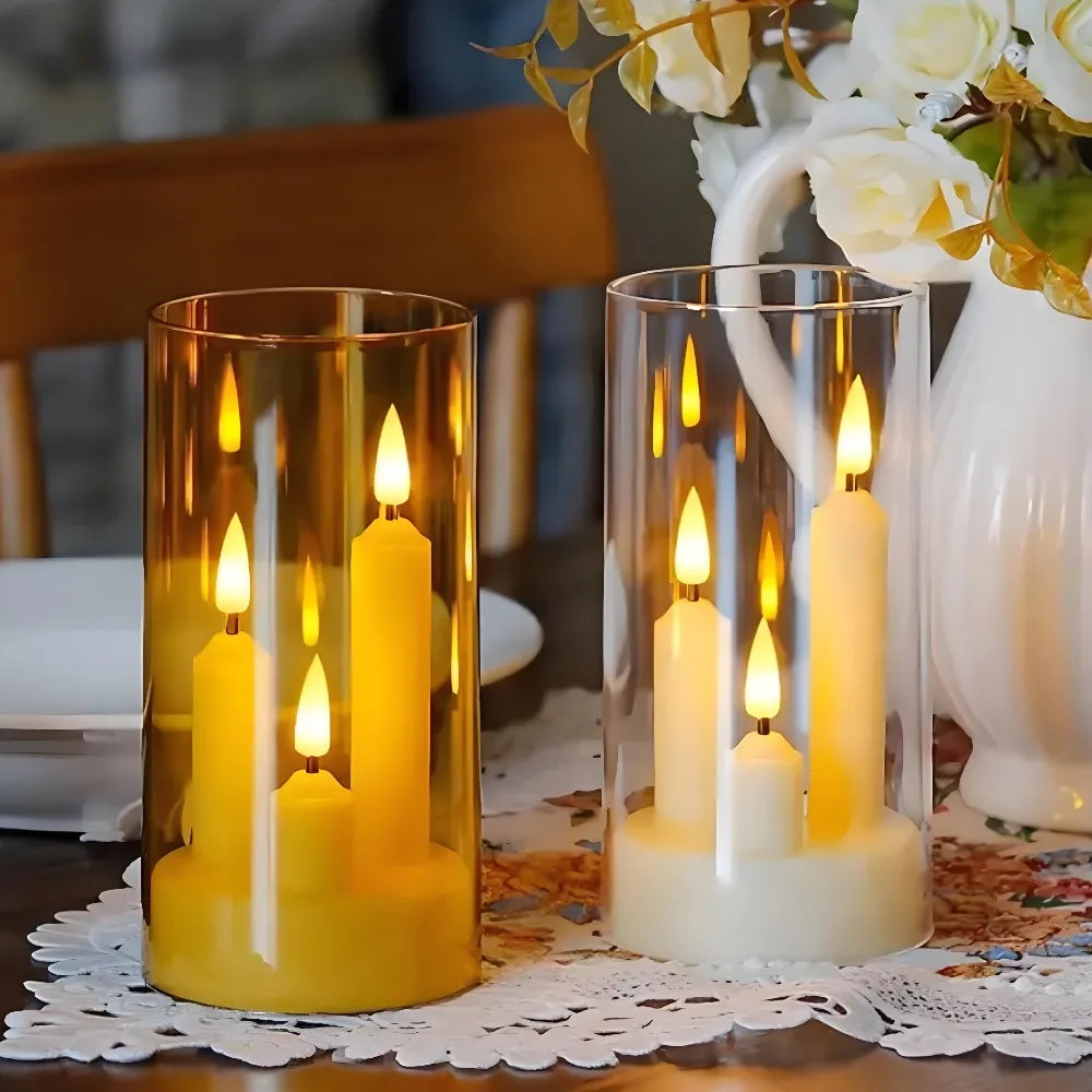 Bougies Coniques LED Sans Flamme 3 en 1 — Effet Vacillant, Abat-jour 15cm, Déco & Fêtes