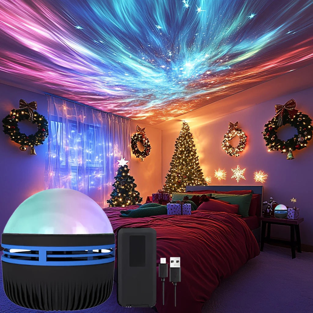 Lampe Projection Aurôre Boréale LED — Couleurs RGB, Télécommande, USB