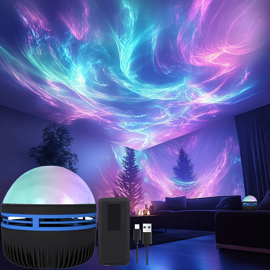 Lampe Projection Aurôre Boréale LED — Couleurs RGB, Télécommande, USB