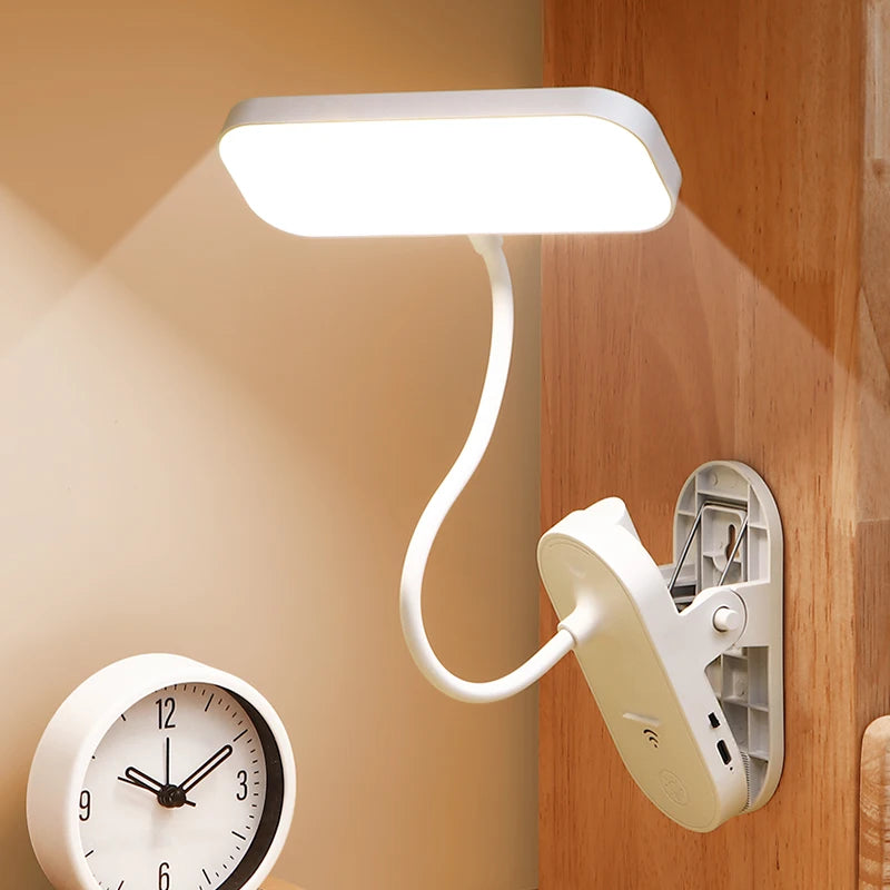 Lampe de Bureau LED à Pince — Rechargeable USB, Col de Cygne 360°, Lumière Douce