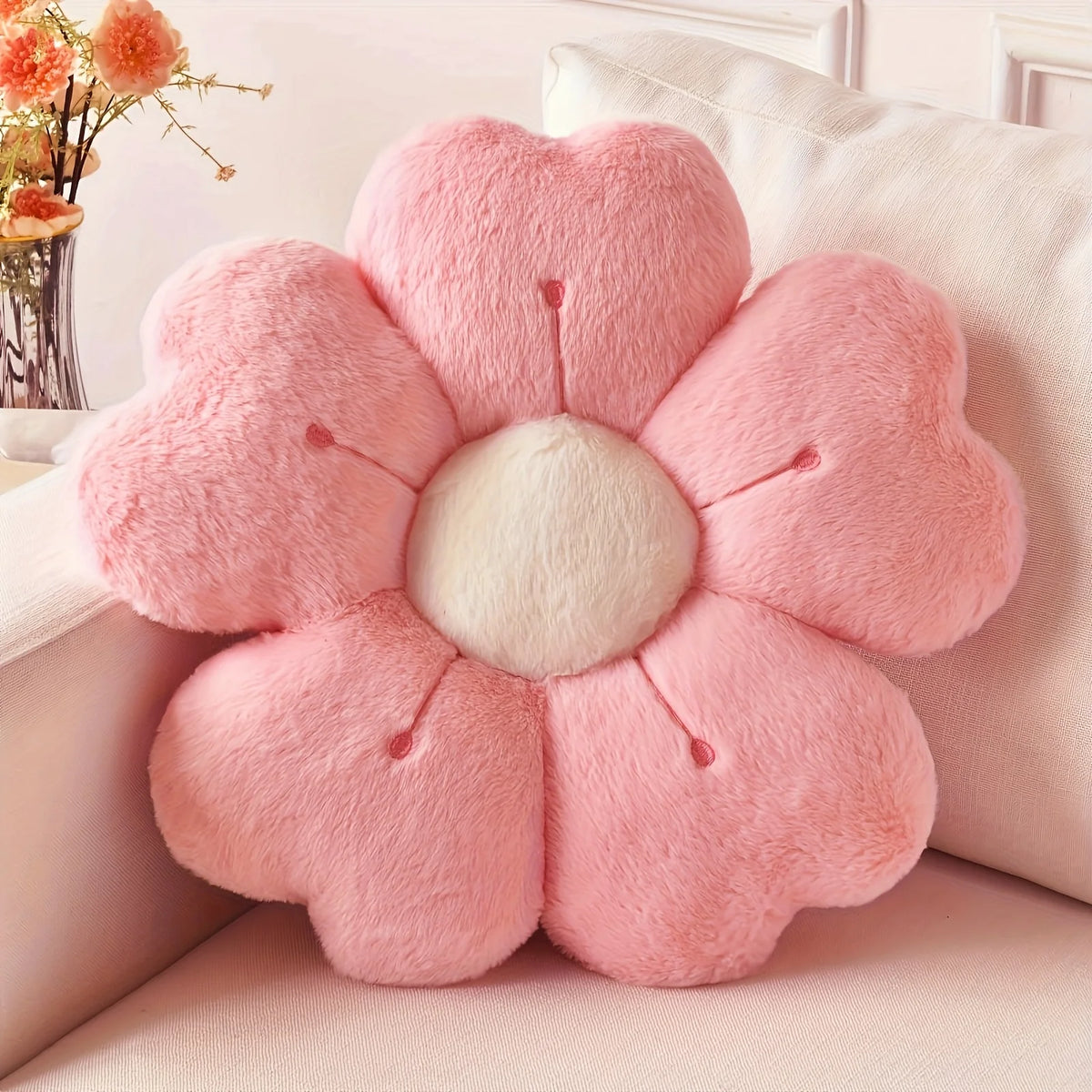 Coussin Décoratif Peluche Marguerite — Blanc ou Rose, 32cm ou 50cm, Lit & Canapé