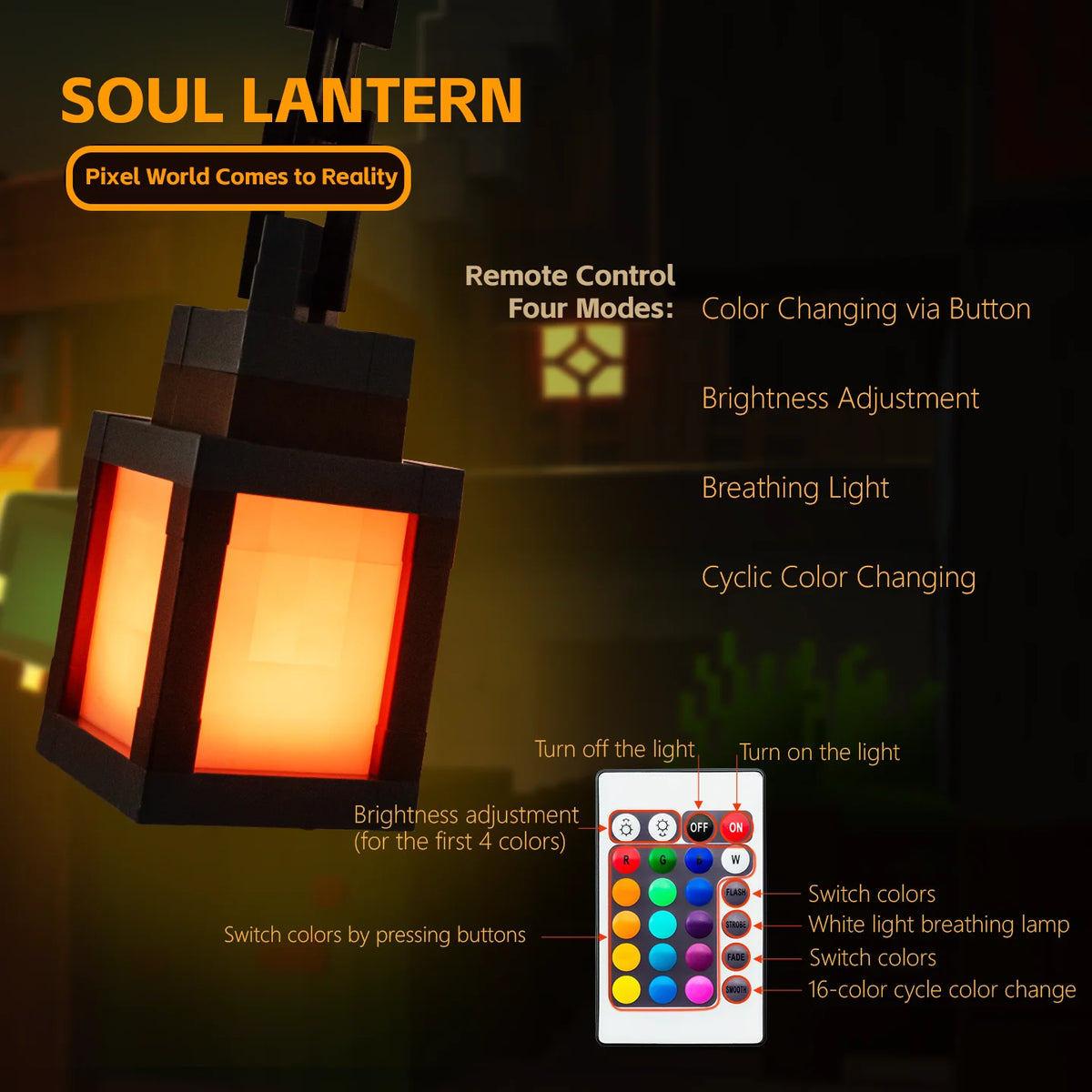 Lanterne Pixel Style LED — 16 Couleurs, Rechargeable, Décoration Atmosphère