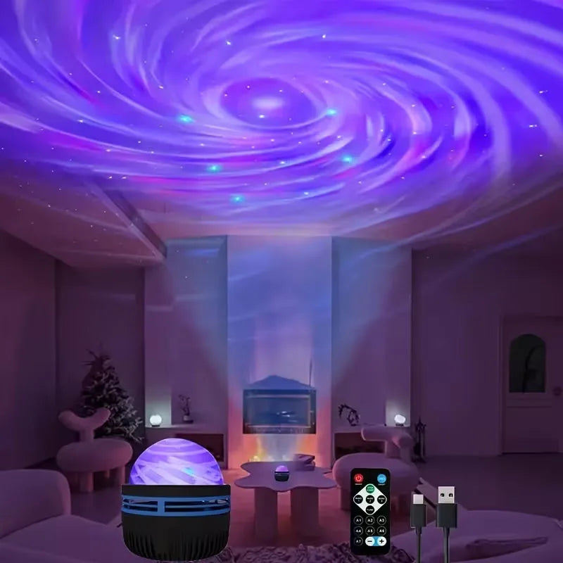 Projecteur Aurora LED RGB — Effets Cristal, Vagues & Vortex, Télécommande USB