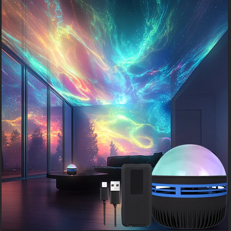 Lampe Projection Aurôre Boréale LED — Couleurs RGB, Télécommande, USB