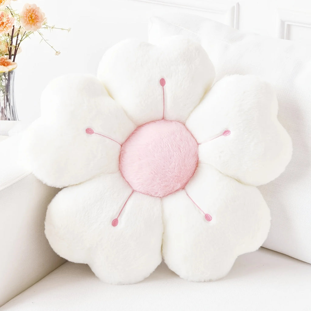 Coussin Décoratif Peluche Marguerite — Blanc ou Rose, 32cm ou 50cm, Lit & Canapé