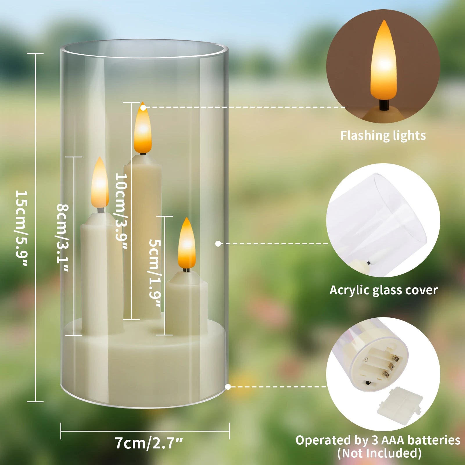 Bougies Coniques LED Sans Flamme 3 en 1 — Effet Vacillant, Abat-jour 15cm, Déco & Fêtes