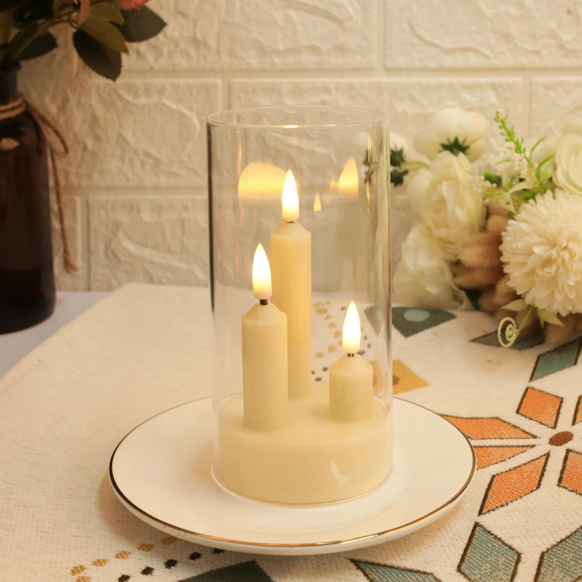 Bougies Coniques LED Sans Flamme 3 en 1 — Effet Vacillant, Abat-jour 15cm, Déco & Fêtes