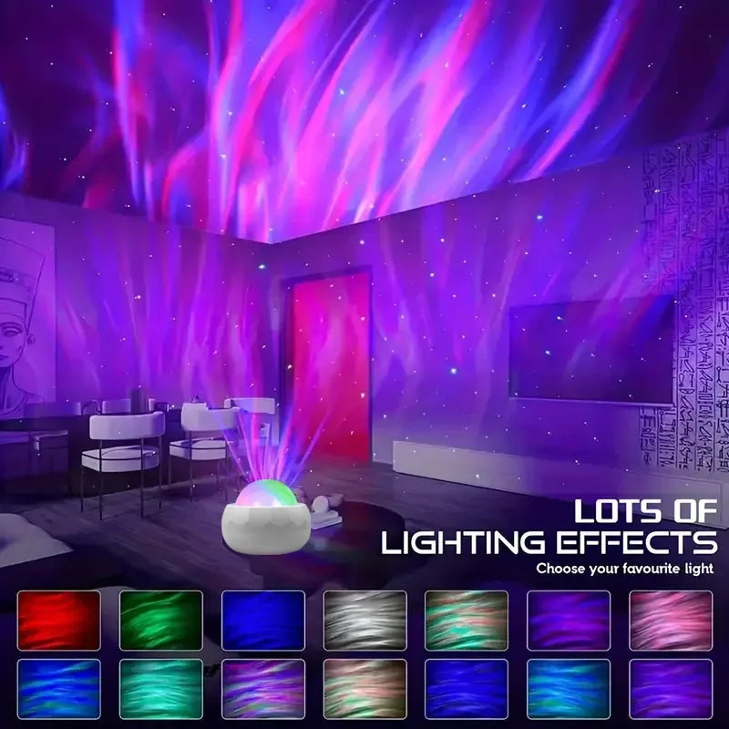 Boule Projecteur Aurora 360° — Vagues & Aurora Boréale, Télécommande, USB