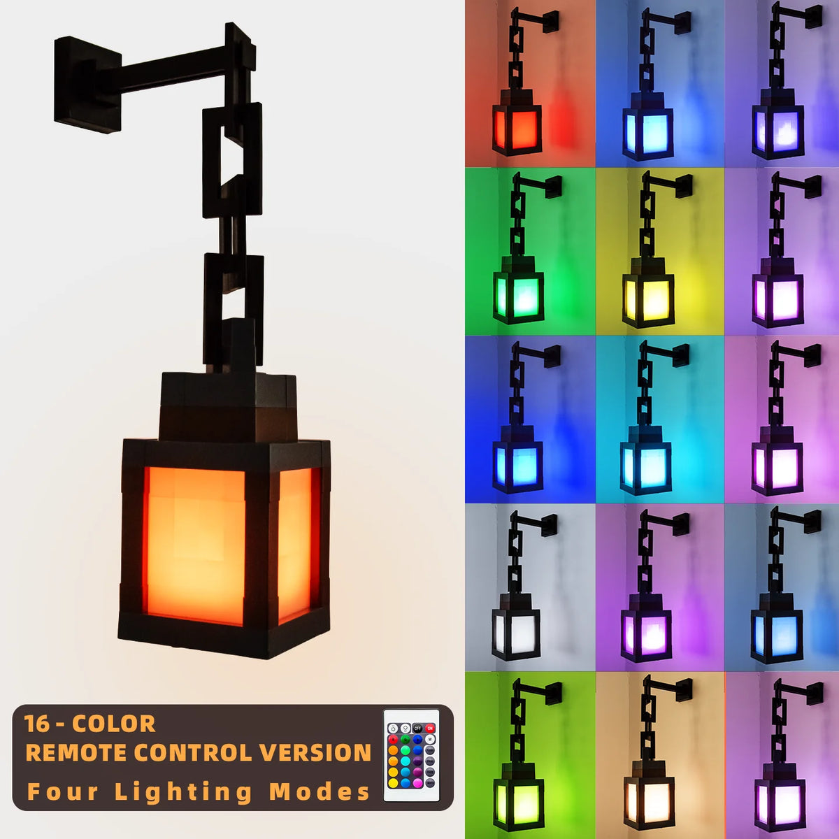 Lanterne Pixel Style LED — 16 Couleurs, Rechargeable, Décoration Atmosphère