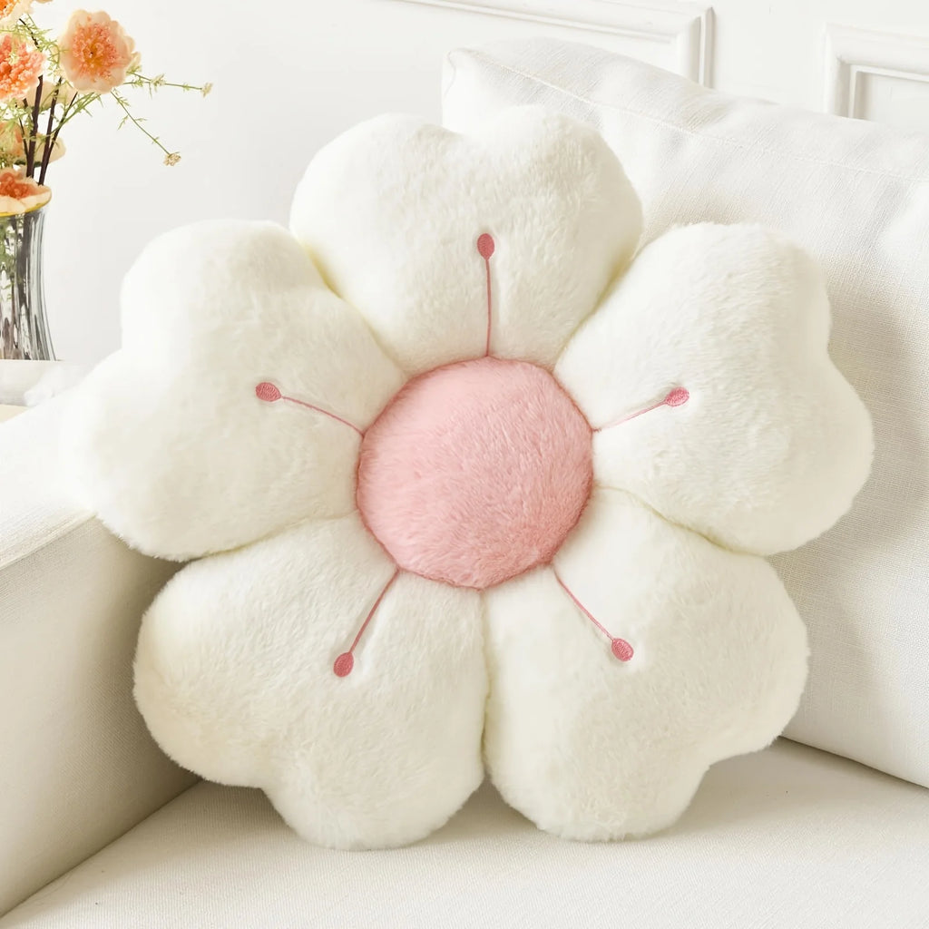 Coussin Décoratif Peluche Marguerite — Blanc ou Rose, 32cm ou 50cm, Lit & Canapé