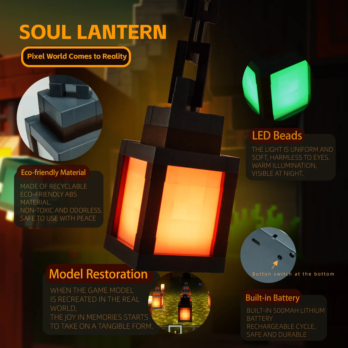 Lanterne Pixel Style LED — 16 Couleurs, Rechargeable, Décoration Atmosphère