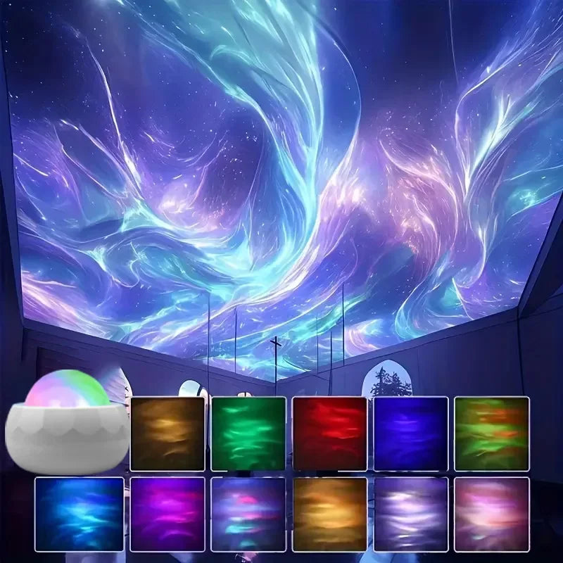 Boule Projecteur Aurora 360° — Vagues & Aurora Boréale, Télécommande, USB