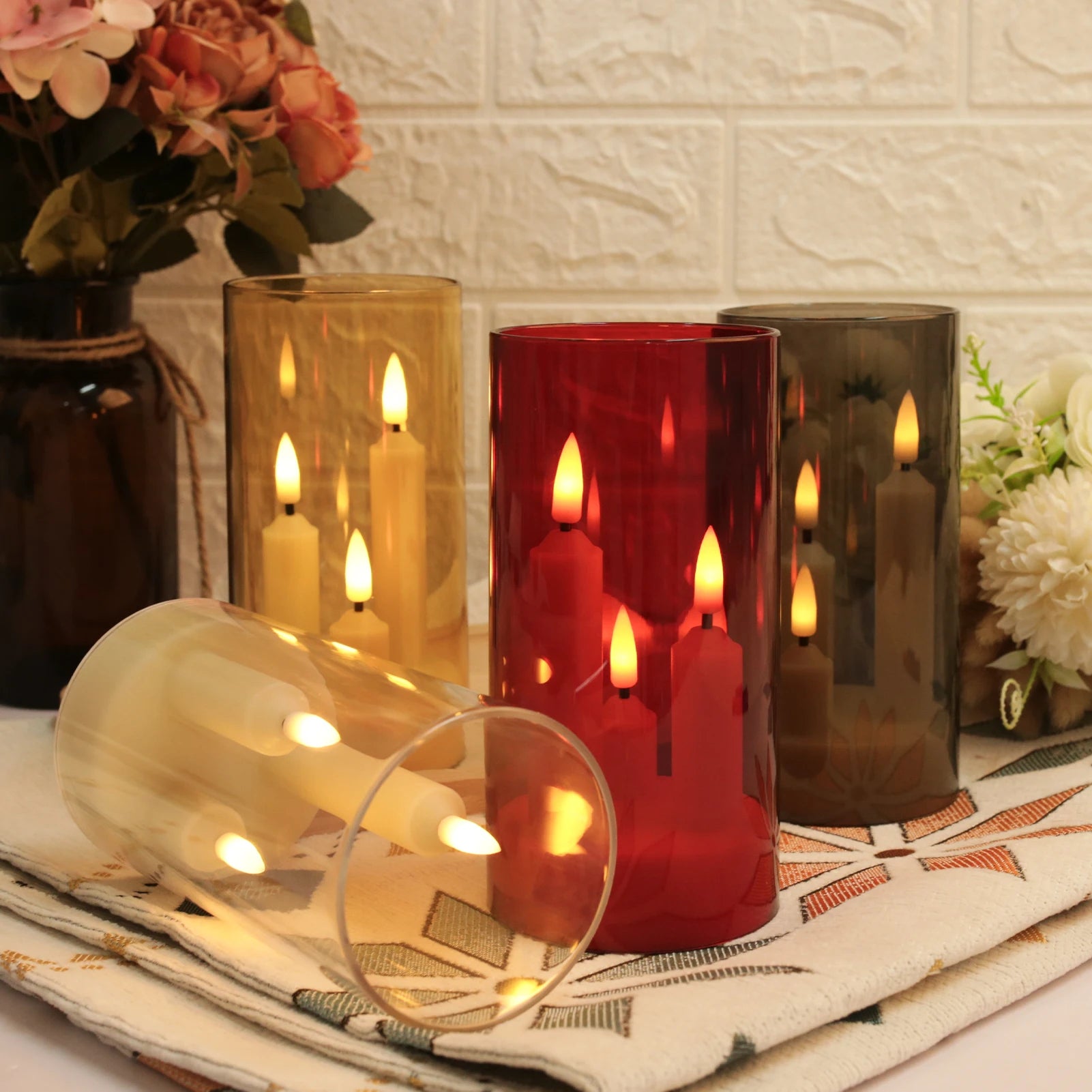 Bougies Coniques LED Sans Flamme 3 en 1 — Effet Vacillant, Abat-jour 15cm, Déco & Fêtes