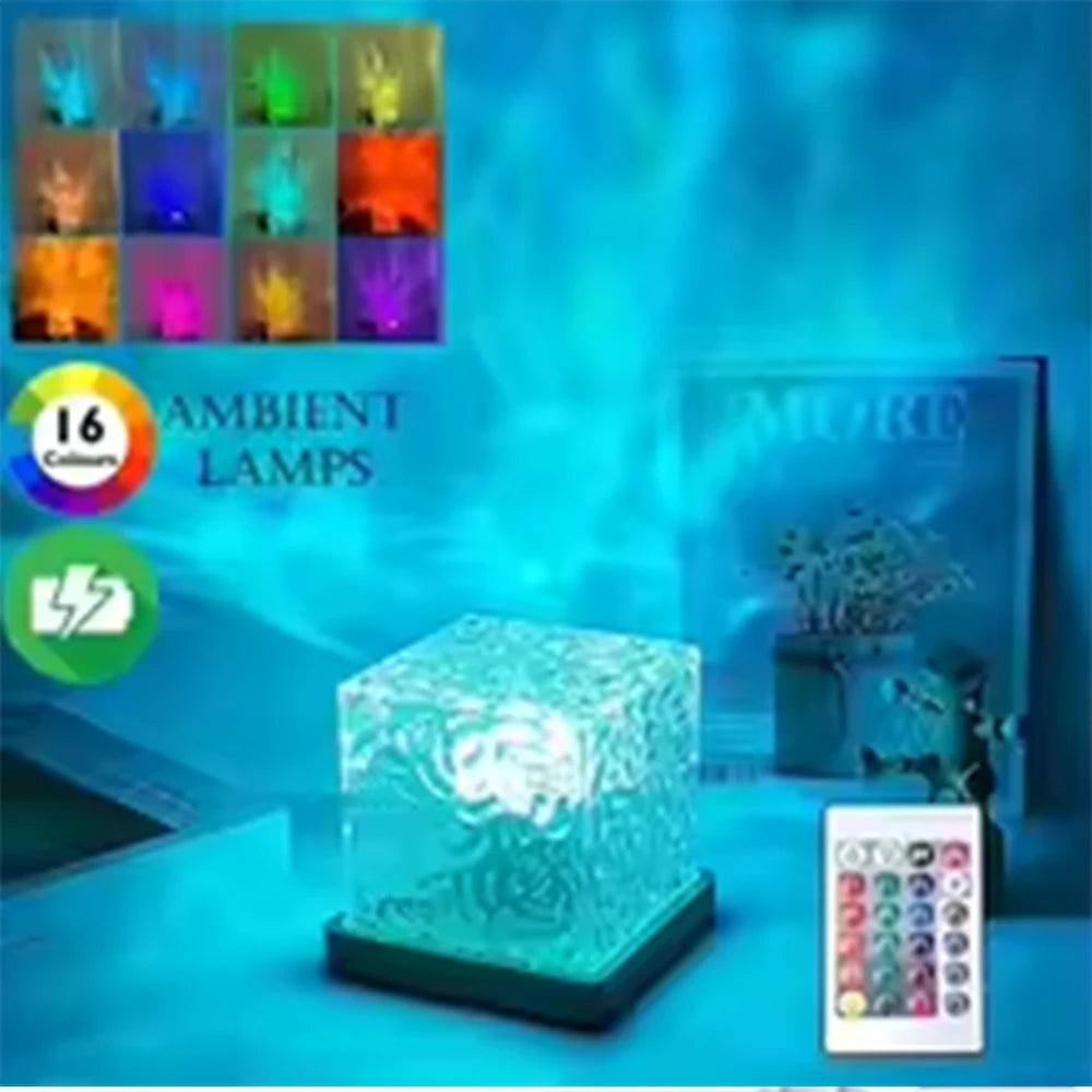 Lampe Projecteur Aurora HOMEFISH RGB — 16 Couleurs, Vagues Océan, Télécommande, Rechargeable