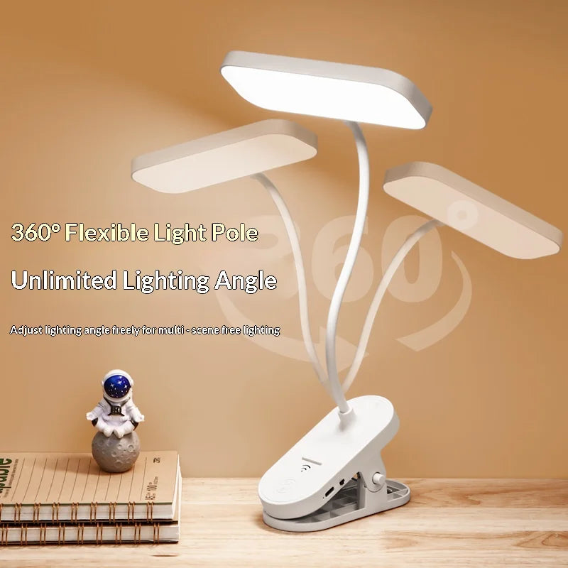 Lampe de Bureau LED à Pince — Rechargeable USB, Col de Cygne 360°, Lumière Douce