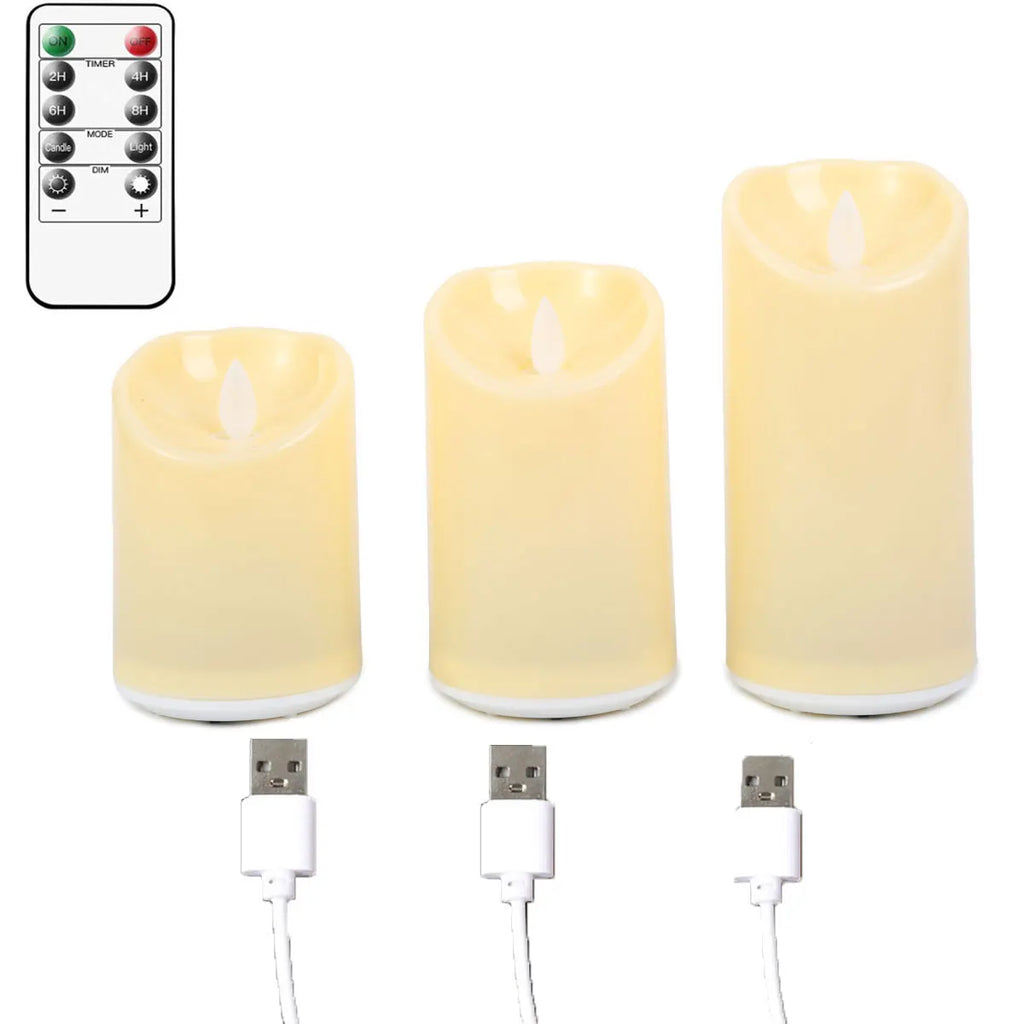 Bougies Décoratives LED à Mèche Mobile — Rechargeables USB, Télécommande, 10/12/15 cm