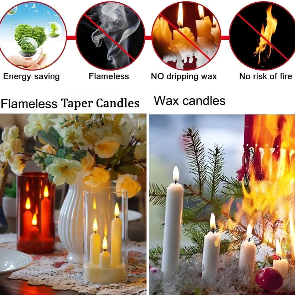 Bougies Coniques LED Sans Flamme 3 en 1 — Effet Vacillant, Abat-jour 15cm, Déco & Fêtes