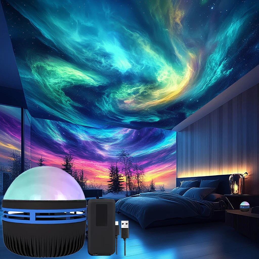Lampe Projection Aurôre Boréale LED — Couleurs RGB, Télécommande, USB